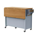 52" Kitchen Island with Embossed Texture, Spice Rack, Drop Leaf & Adjustable Shelf