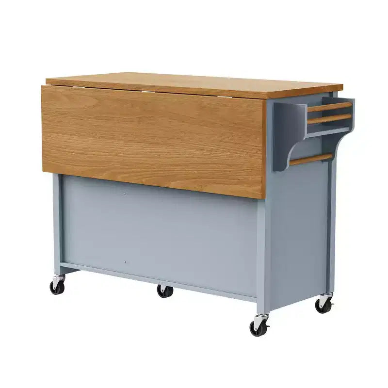 52" Kitchen Island with Embossed Texture, Spice Rack, Drop Leaf & Adjustable Shelf