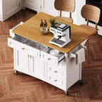 52" Kitchen Island with Embossed Texture, Spice Rack, Drop Leaf & Adjustable Shelf