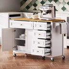52" Kitchen Island with Embossed Texture, Spice Rack, Drop Leaf & Adjustable Shelf