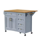52" Kitchen Island with Embossed Texture, Spice Rack, Drop Leaf & Adjustable Shelf