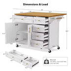 52" Kitchen Island with Embossed Texture, Spice Rack, Drop Leaf & Adjustable Shelf