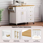 52" Kitchen Island with Embossed Texture, Spice Rack, Drop Leaf & Adjustable Shelf