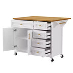 52" Kitchen Island with Embossed Texture, Spice Rack, Drop Leaf & Adjustable Shelf