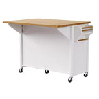 52" Kitchen Island with Embossed Texture, Spice Rack, Drop Leaf & Adjustable Shelf