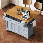 52" Kitchen Island with Embossed Texture, Spice Rack, Drop Leaf & Adjustable Shelf