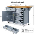 52" Kitchen Island with Embossed Texture, Spice Rack, Drop Leaf & Adjustable Shelf