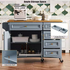 52" Kitchen Island with Embossed Texture, Spice Rack, Drop Leaf & Adjustable Shelf