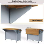 52" Kitchen Island with Embossed Texture, Spice Rack, Drop Leaf & Adjustable Shelf