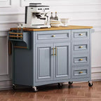 Zeus & Ruta 52'' Embossed Texture Kitchen Island with Spice Rack, Drop Leaf and Adjustable Shelf