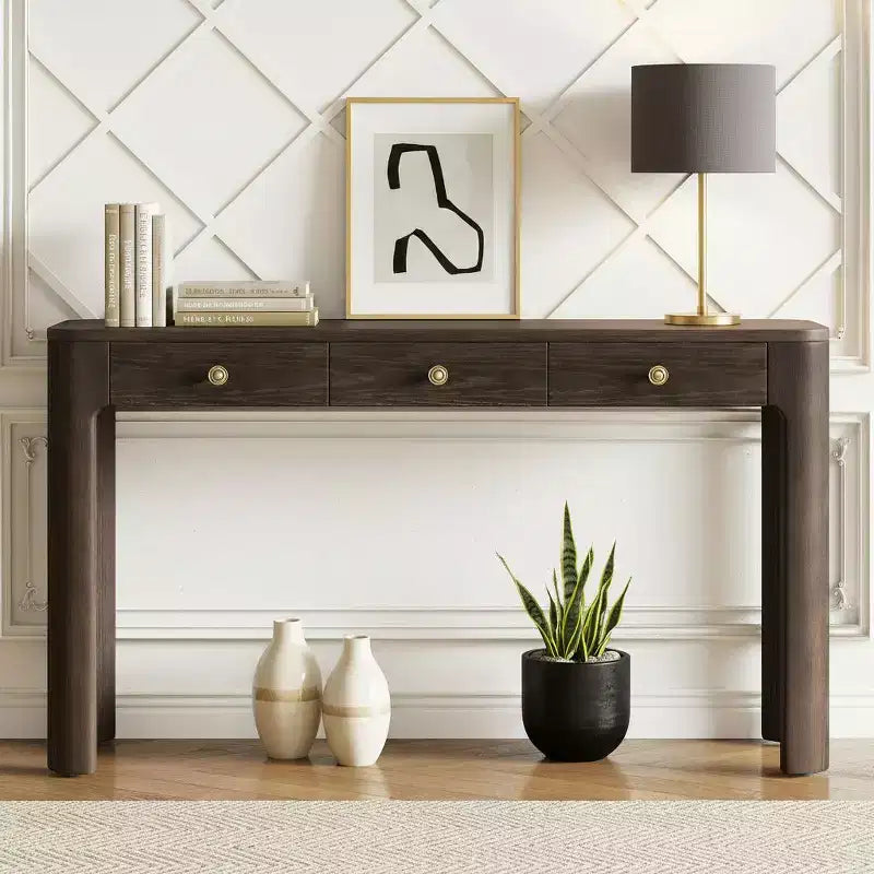 Curved Edge Console Table with 3 Hidden Drawers