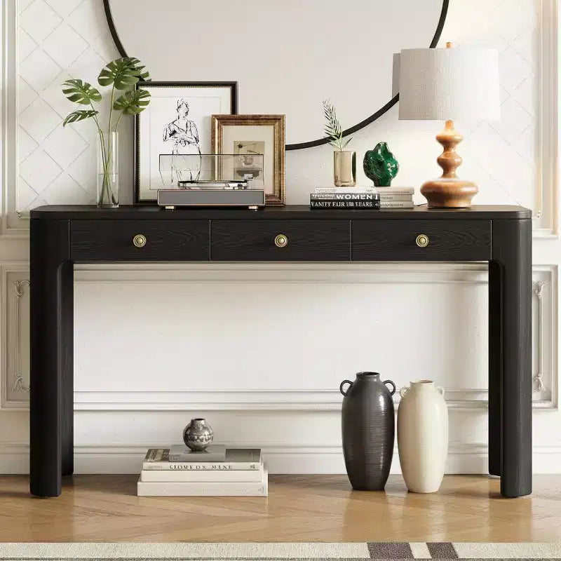 Curved Edge Console Table with 3 Hidden Drawers