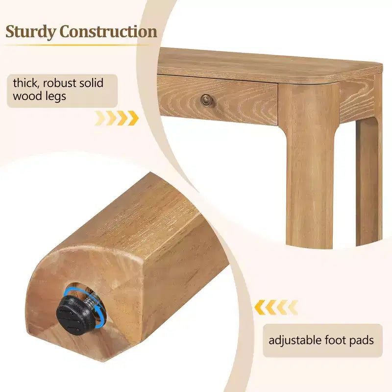 Curved Edge Console Table with 3 Hidden Drawers