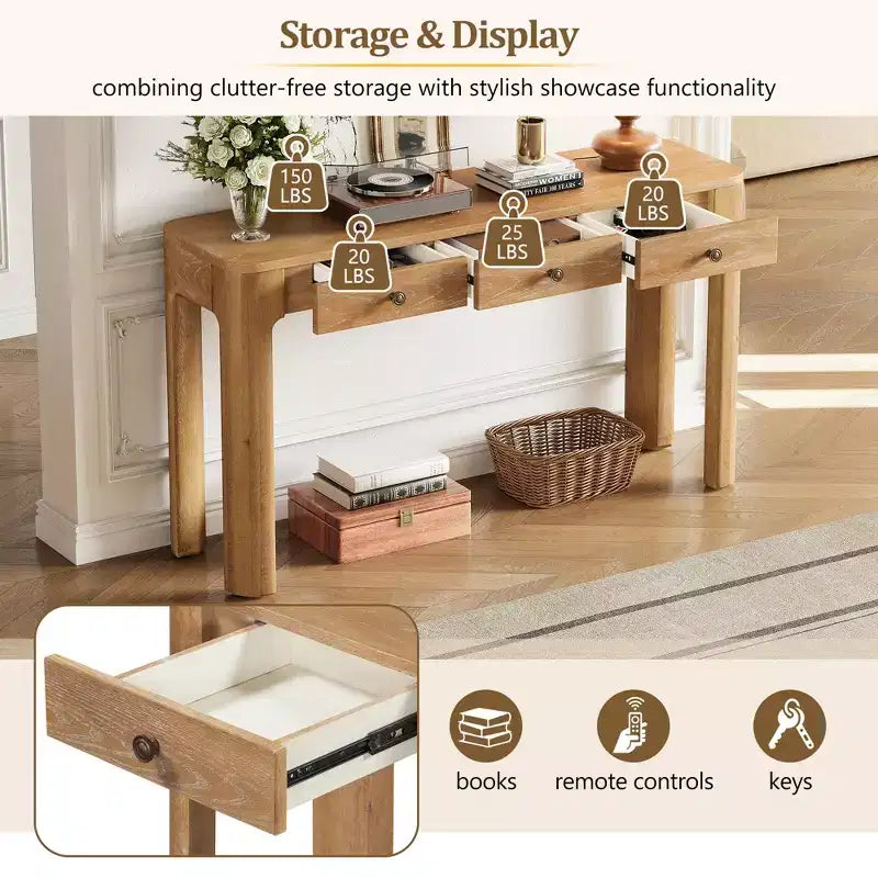 Curved Edge Console Table with 3 Hidden Drawers