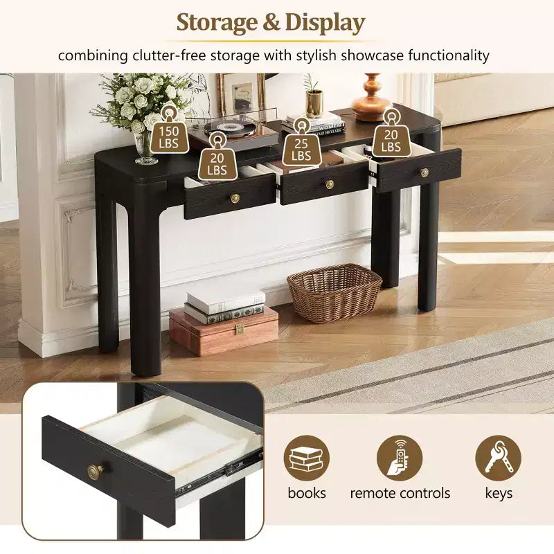 Curved Edge Console Table with 3 Hidden Drawers