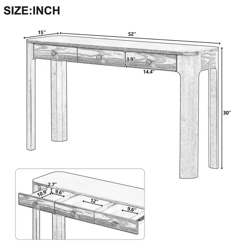 Curved Edge Console Table with 3 Hidden Drawers