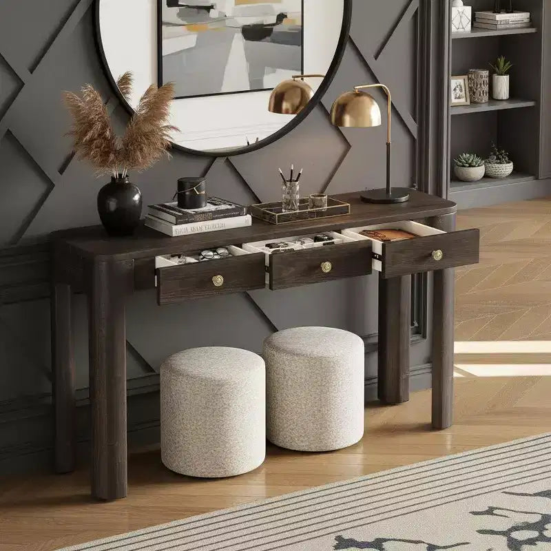 Curved Edge Console Table with 3 Hidden Drawers