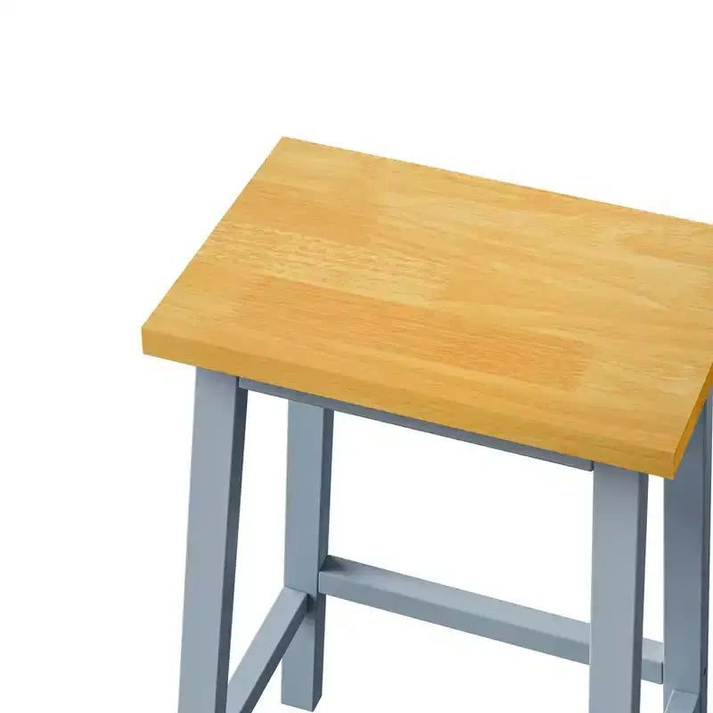 25.6" Rustic Counter Stools with Wood Seat, Black Metal Frame & Footrest