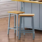 25.6" Rustic Counter Stools with Wood Seat, Black Metal Frame & Footrest