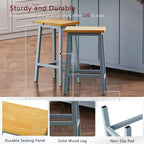 25.6" Rustic Counter Stools with Wood Seat, Black Metal Frame & Footrest