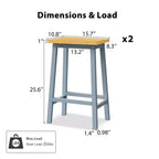 25.6" Rustic Counter Stools with Wood Seat, Black Metal Frame & Footrest