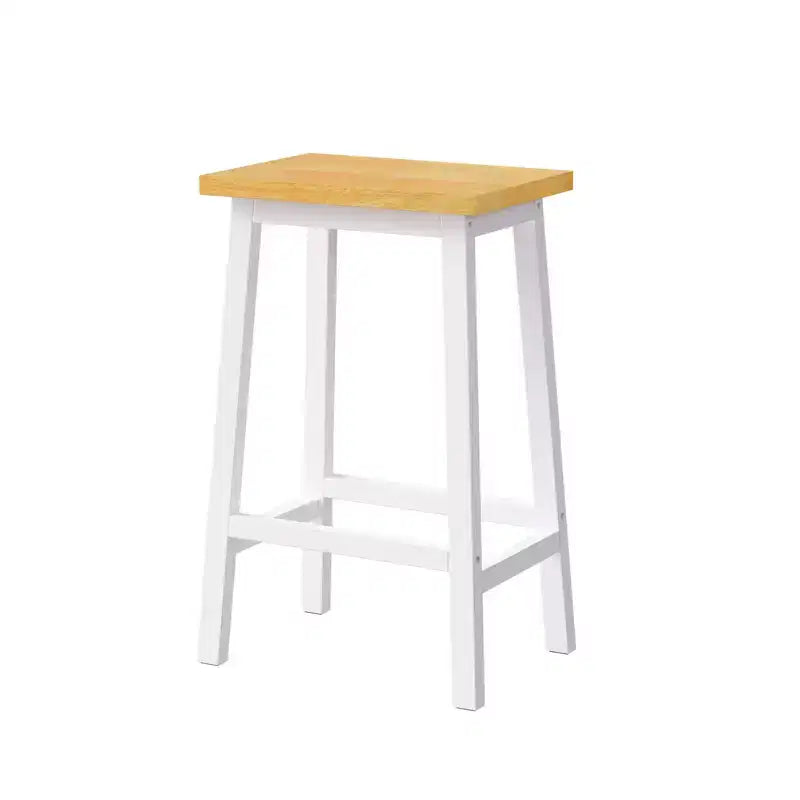 25.6" Rustic Counter Stools with Wood Seat, Black Metal Frame & Footrest