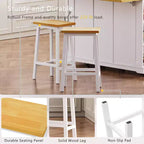 25.6" Rustic Counter Stools with Wood Seat, Black Metal Frame & Footrest
