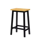 25.6" Rustic Counter Stools with Wood Seat, Black Metal Frame & Footrest