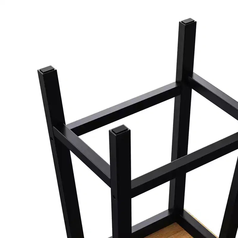 25.6" Rustic Counter Stools with Wood Seat, Black Metal Frame & Footrest