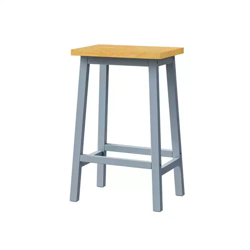 25.6" Rustic Counter Stools with Wood Seat, Black Metal Frame & Footrest