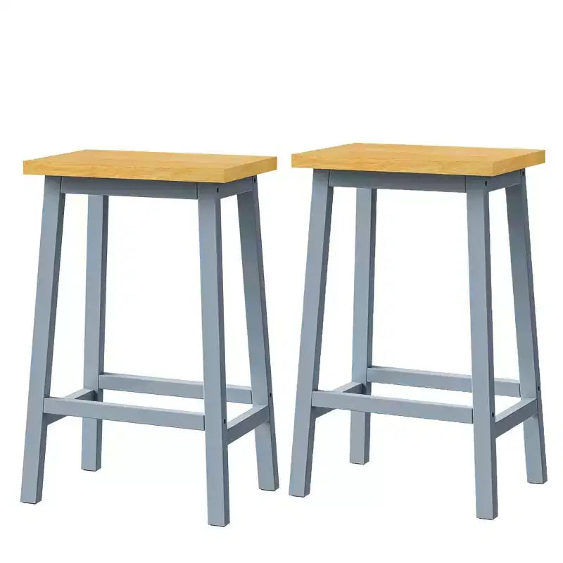 25.6" Rustic Counter Stools with Wood Seat, Black Metal Frame & Footrest