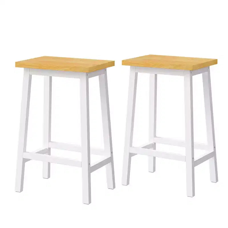 25.6" Rustic Counter Stools with Wood Seat, Black Metal Frame & Footrest