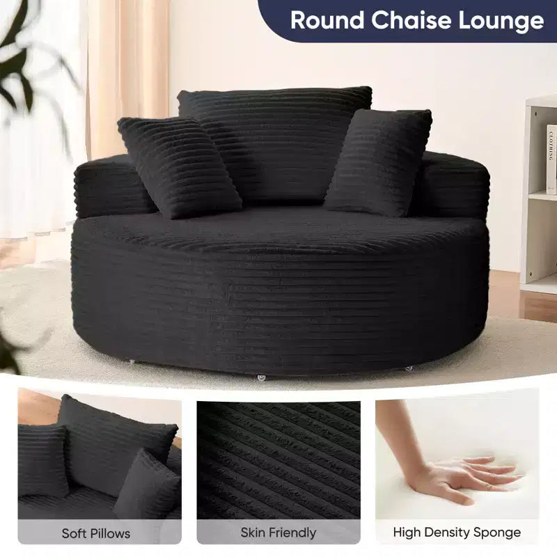 Corduroy 360° Swivel Barrel Armchair with Accent Pillows, Deep Seat