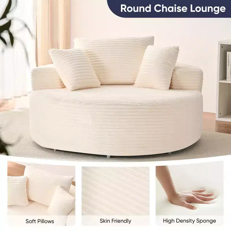 Corduroy 360° Swivel Barrel Armchair with Accent Pillows, Deep Seat