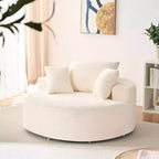 Mjkone Corduroy 360-degree Swivel Armchair, Deepseat Accent Barrel Round Sofa Chair with Pillows,Upholstered Moden Reading Chair