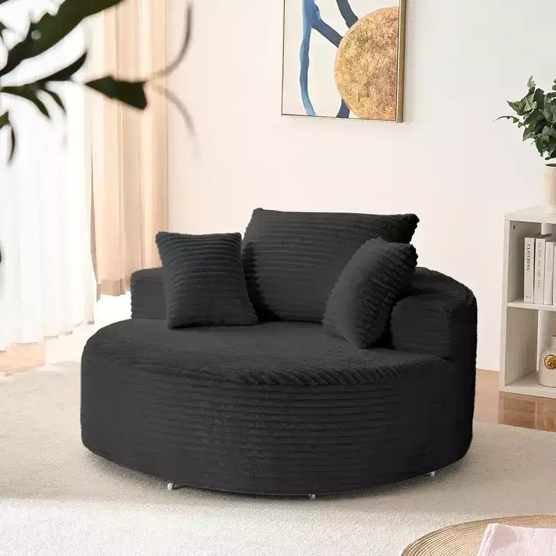 Corduroy 360° Swivel Barrel Armchair with Accent Pillows, Deep Seat