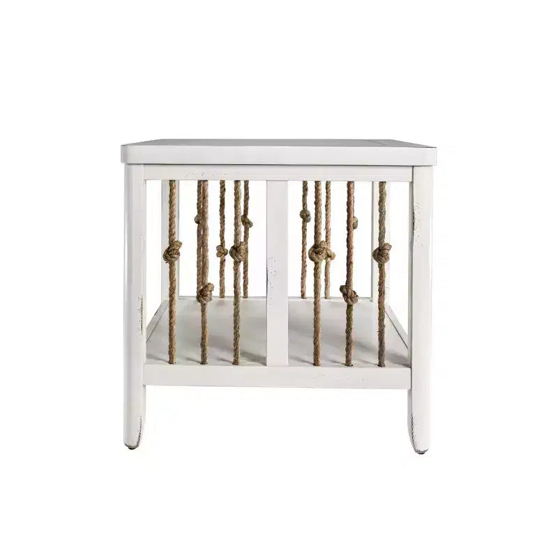 Coastal Style End Table in White with Rope Detail