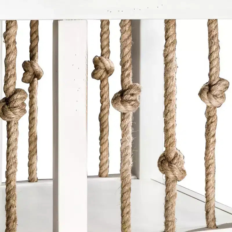 Coastal Style End Table in White with Rope Detail