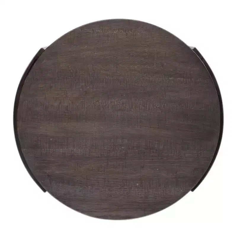 Round Metal End Table in Gauntlet Gray with Oak Veneer Top