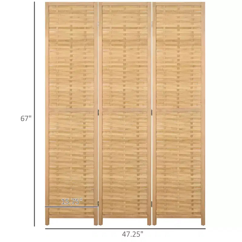 3-Panel Hand-Woven Bamboo Folding Room Divider, 47.25x67 in.