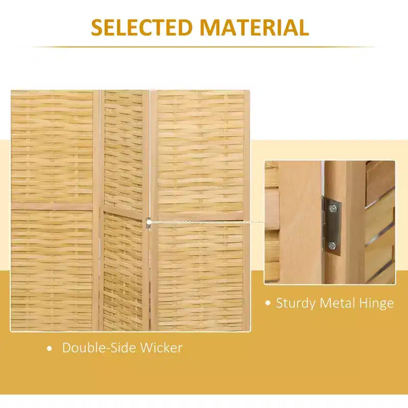 3-Panel Hand-Woven Bamboo Folding Room Divider, 47.25x67 in.