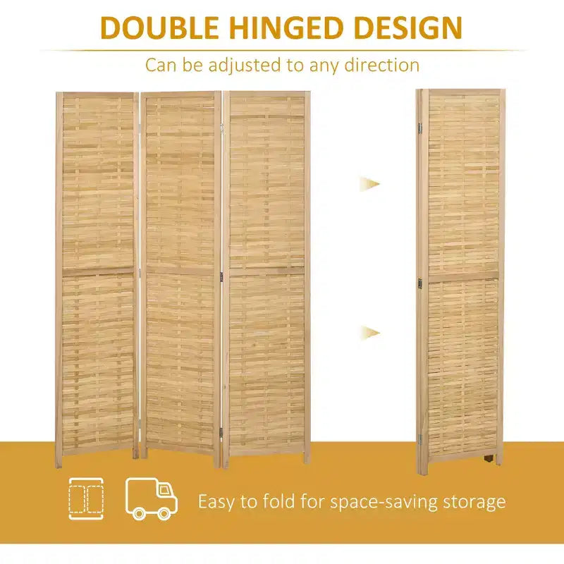 3-Panel Hand-Woven Bamboo Folding Room Divider, 47.25x67 in.