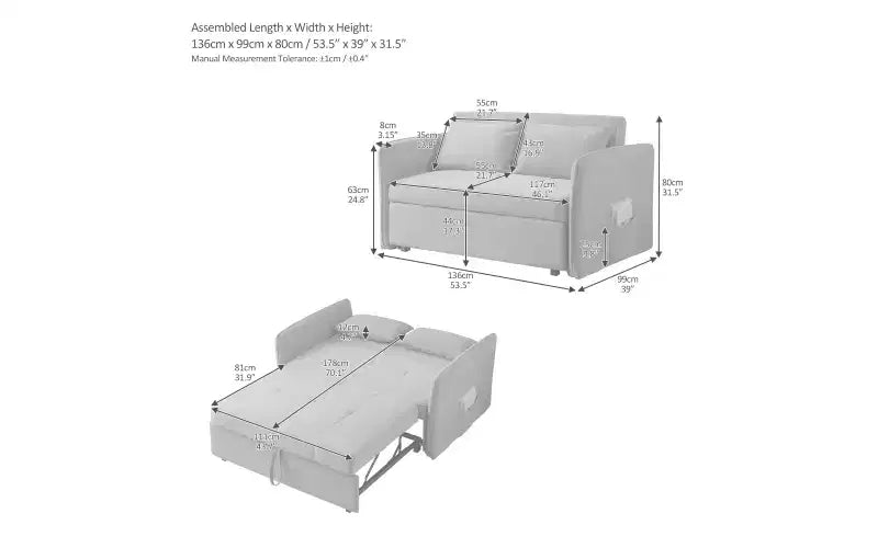 Upholstered Sofa with Sturdy Frame, Up to 600 lbs Capacity
