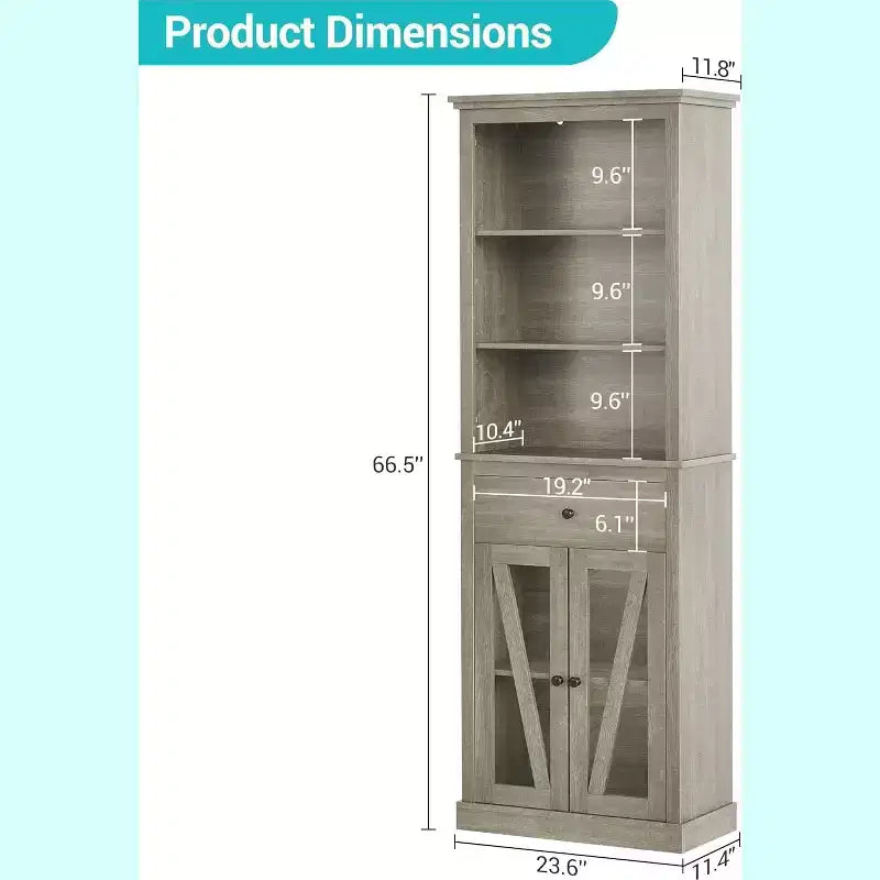 67" Tall Freestanding Storage Cabinet with Doors, Shelves & Drawer