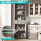 67" Tall Freestanding Storage Cabinet with Doors, Shelves & Drawer