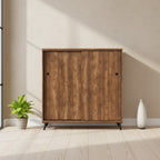 Royal Hampton Wooden Shoe Cabinet with 2 Sliding Doors and Splayed Legs, Oak Brown