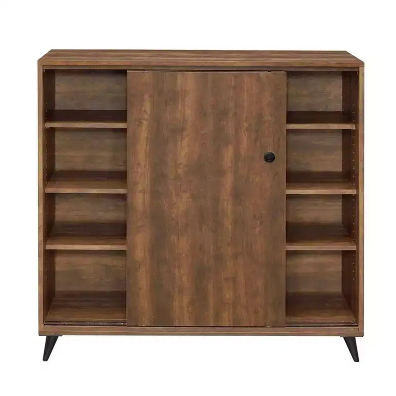Wooden Shoe Cabinet with 2 Sliding Doors & Splayed Legs, Oak Brown