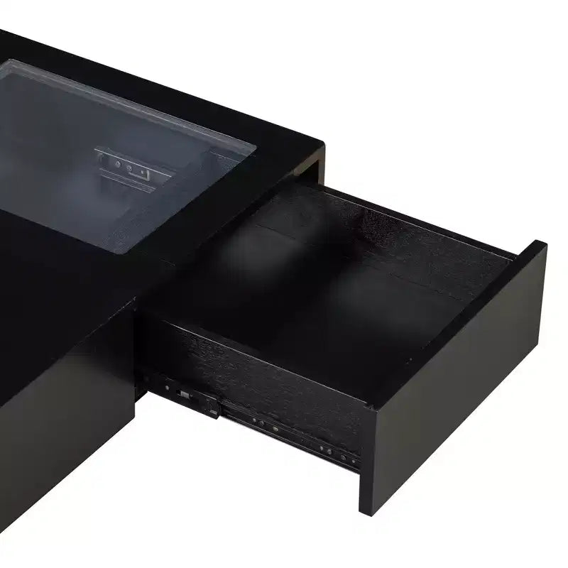 Extendable Square Coffee Table with Drawers & Tempered Glass Window