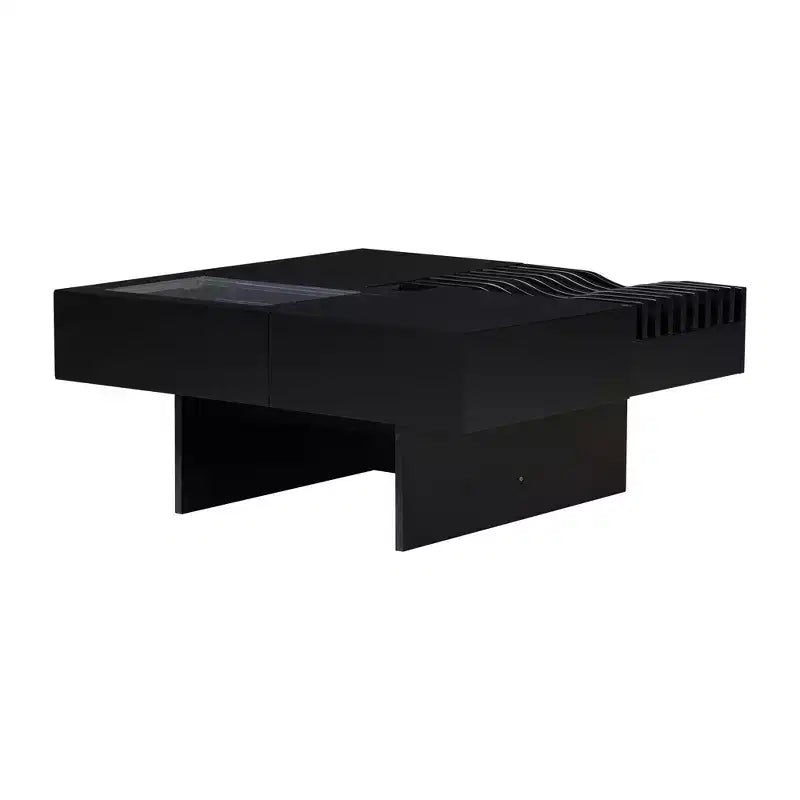 Extendable Square Coffee Table with Drawers & Tempered Glass Window