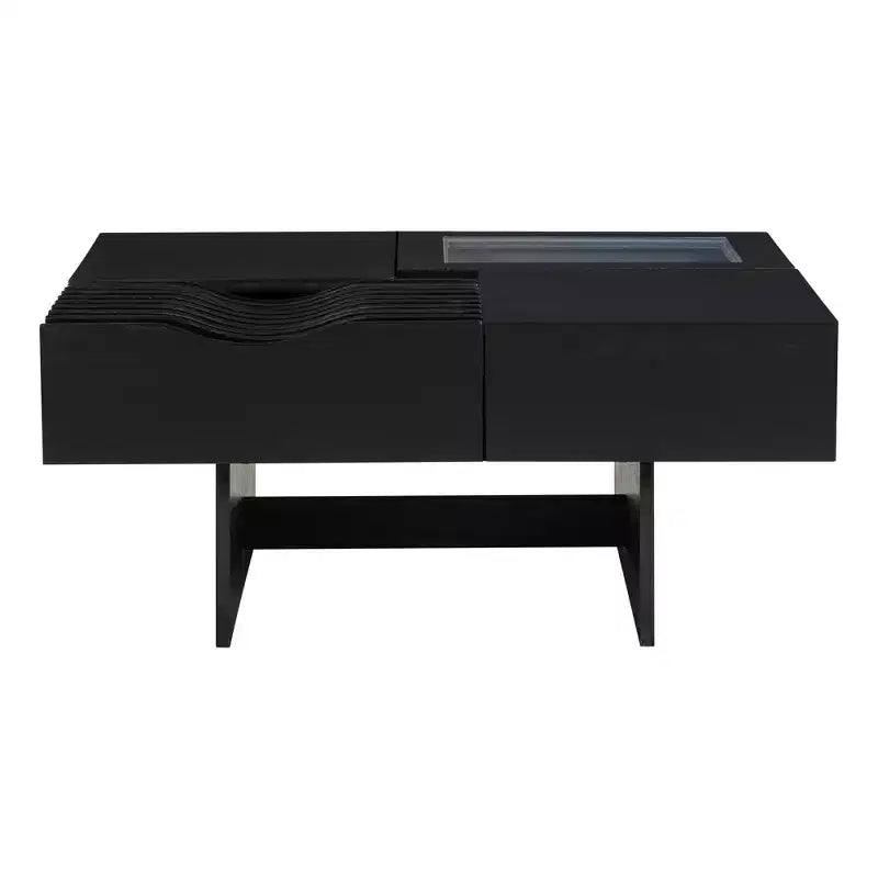Extendable Square Coffee Table with Drawers & Tempered Glass Window